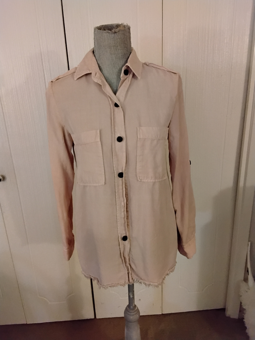Zara Light Blush Button-Front Utility Blouse